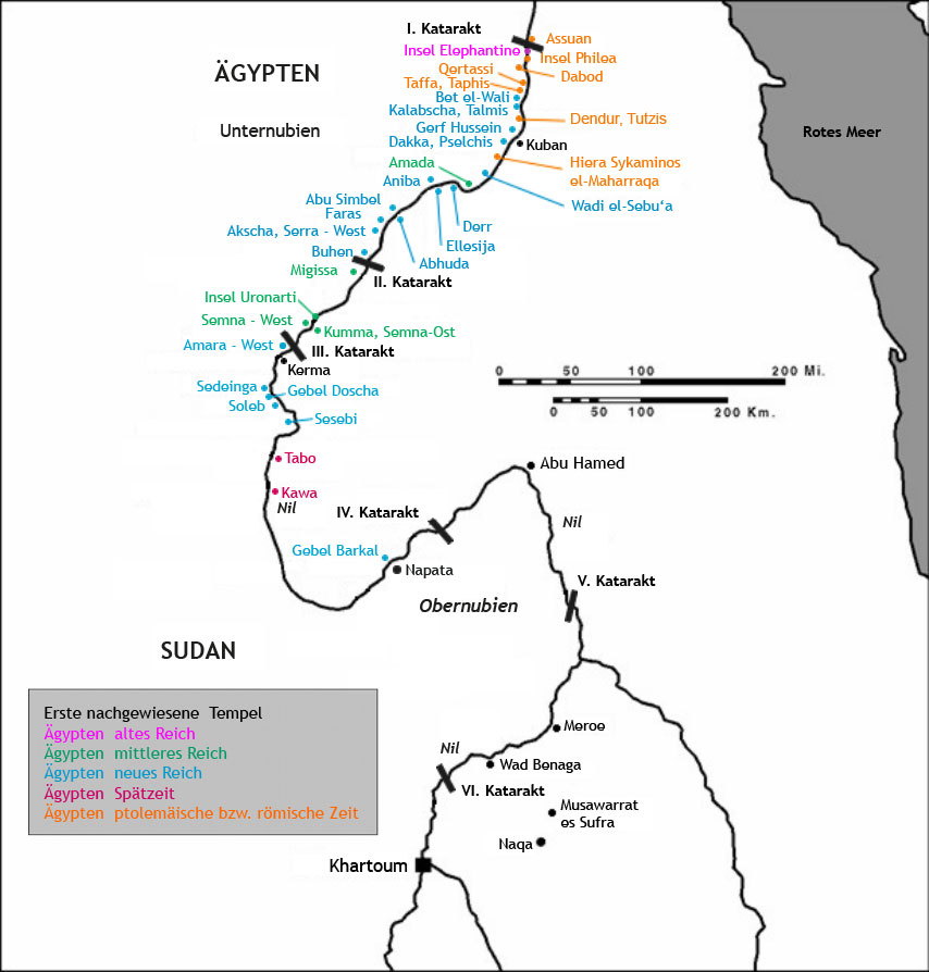 Plan der Tempel in Nubien